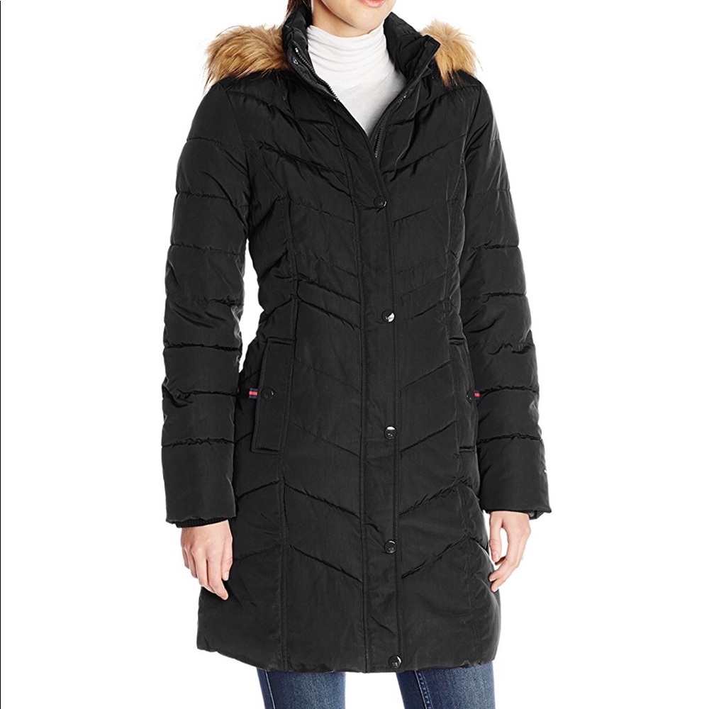 SOLD Tommy Hilfiger Long Chevron Quilted Down Coat